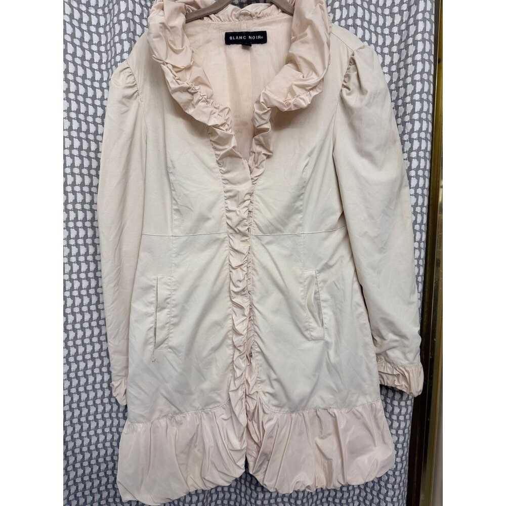 Blanc Noir Women's Ruffled Beige Coat